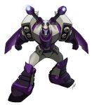  blitzwing clenched_hands decepticon highres jeetdoh leaning_forward mecha mechanical_wings red_eyes science_fiction shoulder_cannon solo transformers transformers_animated white_background wings 