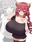  breasts cleavage fou_zi horns ilulu kobayashi-san_chi_no_maid_dragon nipples no_bra open_shirt pointy_ears thighhighs 