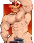  1boy abs arm_hair arm_up armpit_hair armpits bara beard boku_no_hero_academia chest_hair completely_nude convenient_censoring facial_hair fiery_hair fire gomtang hairy large_pectorals leg_hair male_focus male_pubic_hair mature_male muscular muscular_male navel navel_hair nipples nude paint_can pectorals pubic_hair red_hair scar scar_across_eye short_hair sideburns solo spiked_hair stomach thick_thighs thighs todoroki_enji 