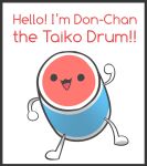  :3 arm_up black_border black_eyes blank_eyes border character_name drum english_text full_body happy highres instrument jpeg_artifacts kaips looking_at_viewer no_humans open_mouth simple_background sketch smile solid_circle_eyes solo standing taiko_drum taiko_no_tatsujin talking wada_don white_background 