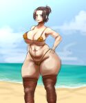  absurdres age_progression ass beach belly big_belly bikini breasts brown_eyes curvy gabi_braun highres large_breasts plump shingeki_no_kyojin swimsuit thick_lips thick_thighs thighs 