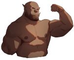  1boy abs bald bara beard biceps cropped_torso dark_skin facial_hair fangs flexing garrosh_hellscream highres large_pectorals male_focus mature_male monster_boy muscular muscular_male nipples orc pectorals pointy_ears pose ryker solo stomach stubble warcraft white_background world_of_warcraft 