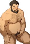  1boy absurdres arm_hair bara beard belly black_hair blush censored character_request chest_hair completely_nude copyright_request facial_hair flaccid foreskin hairy highres large_pectorals leg_hair male_focus male_pubic_hair mature_male mosaic_censoring muscular muscular_male navel navel_hair nipples nude pectorals penis plump pubic_hair ryker short_hair sitting solo stomach thick_eyebrows thick_thighs thighs 