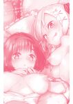  breasts monochrome mozu nipples no_bra open_shirt seifuku 