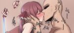  1boy 1girl ^^^ bald blush closed_eyes cropped faceless faceless_male french_kiss from_side hololive houshou_marine kiss mamerakkkkko red_hair saliva tongue tongue_out twintails 