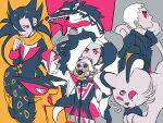  3boys alolan_form alolan_persian alternate_eye_color arm_behind_head bangs belt bike_shorts black_hair black_jacket closed_mouth commentary_request cropped_jacket eyeshadow gen_5_pokemon gen_7_pokemon gen_8_pokemon grimsley_(pokemon) gym_leader hair_between_eyes hand_up hands_up holding holding_microphone island_kahuna jacket liepard long_hair long_sleeves makeup male_focus microphone multicolored_hair multiple_boys nanu_(pokemon) obstagoon ohhhhhhtsu open_mouth piers_(pokemon) pokemon pokemon_(game) pokemon_bw pokemon_sm pokemon_swsh raised_eyebrows scarf shirt short_sleeves singer smile spiked_hair teeth two-tone_hair white_hair white_jacket 