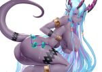  aqua_hair breast_hold breasts chihunhentai dark_skin fate/grand_order fate_(series) horns ibuki_douji_(fate) long_hair nipples nude pointed_ears purple_eyes pussy pussy_juice tail transparent uncensored wet 