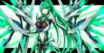  1girl bangs breasts chest_jewel earrings gloves greek_text green_eyes green_hair headpiece high_heels hisin jewelry large_breasts long_hair pneuma_(xenoblade) ponytail solo swept_bangs tiara very_long_hair wings xenoblade_chronicles_(series) xenoblade_chronicles_2 