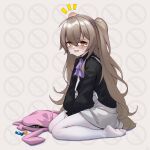  1girl animal_bag ascot black_shirt blush brown_eyes brown_hair bunny_bag candy commentary_request crying crying_with_eyes_open diestren food full_body girls&#039;_frontline hair_between_eyes head_bump long_hair long_sleeves looking_at_viewer messy_hair no_shoes official_alternate_costume one_side_up pantyhose scar scar_across_eye shirt sitting skirt snot solo suspender_skirt suspenders tears ump45_(girls&#039;_frontline) very_long_hair wariza wavy_mouth white_legwear white_skirt younger 