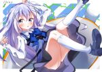  1girl absurdres blue_bow blue_hair blue_vest blush bow eyebrows_visible_through_hair gochuumon_wa_usagi_desu_ka? hair_ornament highres kabocya_na kafuu_chino legs light_blue_hair rabbit_house_uniform shoes skirt solo thighhighs vest x_hair_ornament 