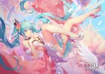  animal aqua_eyes aqua_hair atdan bird breasts flowers hatsune_miku headdress long_hair petals twintails vocaloid watermark 