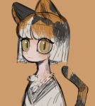  1girl animal_ears bob_cut cat_ears cat_tail closed_mouth furry looking_at_viewer original shirt short_hair simple_background sketch slit_pupils solo sparrowl tail white_shirt wide-eyed yellow_background yellow_eyes 