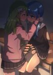  2girls bar_censor black_serafuku black_skirt blue_eyes blue_hair cardigan censored chair classroom desk eichan_(eichanidfi) erection eye_contact face-to-face foreskin futa_with_futa futanari green_eyes green_hair hair_ornament hand_on_another&#039;s_cheek hand_on_another&#039;s_face highres long_hair long_sleeves looking_at_another low_twintails miniskirt morinaka_kazaki multiple_girls multiple_penises nijisanji on_desk penis penises_touching phimosis pink_cardigan pleated_skirt pom_pom_(clothes) pom_pom_hair_ornament sailor_collar school_chair school_desk school_uniform serafuku sitting sitting_on_desk skirt twintails white_sailor_collar yuuki_chihiro 