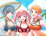  4girls alternate_costume alukubero beach bikini blue_bikini blue_hair braid breasts chibi cleavage eyewear_on_head fire_emblem fire_emblem:_three_houses fire_emblem_heroes french_braid grey_eyes hat hilda_valentine_goneril large_breasts leonie_pinelli looking_at_viewer lysithea_von_ordelia marianne_von_edmund multiple_girls navel ocean open_mouth orange_bikini orange_eyes orange_hair palm_tree parasol pink_bikini pink_eyes pink_hair sand short_hair size_difference smile sun_hat sunglasses swimsuit tree twintails umbrella white_hair 