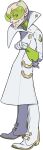  1boy blonde_hair boots bracer coat faba_(pokemon) facial_hair full_body goatee green-tinted_eyewear green_shirt grin hand_up highres logo male_focus official_art pokemon pokemon_(game) pokemon_sm shirt short_hair smile solo standing sunglasses take_(illustrator) teeth transparent_background undershirt white_coat white_footwear 