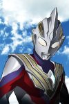  1boy alien armor bodysuit character_request color_timer grey_bodysuit highres multicolored multicolored_bodysuit multicolored_clothes no_humans purple_bodysuit red_bodysuit tsunashima_shirou ultra_series ultraman_trigger ultraman_trigger_(series) 