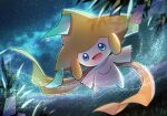  :d blue_eyes blurry commentary_request floating gen_3_pokemon grass highres jirachi leaf looking_at_viewer mythical_pokemon night no_humans open_mouth outdoors outstretched_arms pokemon pokemon_(creature) ribbon sky smile solo star_(sky) tongue yellow_ribbon yukichi_(tsuknak1) 