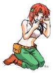  1girl advance_wars boots bra crying goggles headband lowres red_hair sami_(advance_wars) shirawaki sketch solo sports_bra underwear 