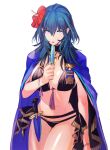  1girl amu_(nsk0) bikini black_bikini blue_hair breasts byleth_(fire_emblem) byleth_(fire_emblem)_(female) cleavage fire_emblem fire_emblem:_three_houses large_breasts purple_eyes swimsuit sword_of_the_creator 