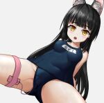  1girl animal_ear_fluff animal_ears azur_lane bangs bare_shoulders black_hair blue_swimsuit blunt_bangs blush breasts cat_ears cat_girl character_name clothes_writing collarbone commentary_request controller covered_navel dutch_angle egg_vibrator english_commentary eyebrows_visible_through_hair leaning_back long_hair looking_at_viewer medium_breasts mixed-language_commentary nagato_(azur_lane) one-piece_swimsuit open_mouth partial_commentary remote_control remote_control_vibrator sex_toy shiny shiny_hair shiny_skin sidelocks simple_background sitting solo spread_legs sweat swimsuit tareme teeth thigh_strap translated vibrator vibrator_under_clothes wet white_background xshu_23 yellow_eyes 