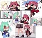  !? &gt;_o +_+ 5girls animal_ears bowl car cat_ears cat_girl cat_tail collar curtains eyepatch fang gloves green_hair ground_vehicle hair_dryer hololive houshou_marine motor_vehicle multiple_girls one_eye_closed red_eyes red_hair sakana_(saka11205) shiranui_flare shirogane_noel sleeves_past_wrists smile sweat sweatdrop tail twintails uruha_rushia usada_pekora virtual_youtuber white_gloves window younger 