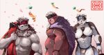  3boys abs absurdres animal_ears bara bare_pectorals bear_boy belly brown_fur bulge character_request chest_hair distracted_boyfriend_(meme) eru_(eruprior) eyepatch fangs frown furry furry_with_furry grey_fur grey_hair headband highres horkeu_kamui_(tokyo_houkago_summoners) large_pectorals male_focus mature_male meme multiple_boys muscular muscular_male navel nipples parody pectorals pelvic_curtain petals plump revealing_clothes short_hair silver_hair stomach tail thick_thighs thighs tokyo_houkago_summoners two-tone_fur white_fur wolf_boy wolf_ears wolf_tail yaoi yellow_eyes 