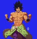  1boy abs bara biceps black_eyes black_hair bracer broly_(dragon_ball_super) cross_scar dark-skinned_male dark_skin dragon_ball dragon_ball_super dragon_ball_super_broly feet_out_of_frame flexing fur_(clothing) large_pectorals male_focus muscular muscular_male navel nipples open_mouth pectorals pose purple_legwear scar scar_on_cheek scar_on_chest scar_on_face shirtless short_hair solo spiked_hair stomach xelgot 