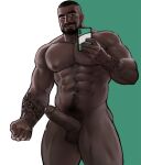  1boy abs arm_hair arm_tattoo bara beard black_tank_top blush chest_hair completely_nude dark-skinned_male dark_skin erection facial_hair feet_out_of_frame highres holding holding_phone jang_ju_hyeon large_pectorals looking_at_viewer male_focus male_pubic_hair mature_male muscular muscular_male navel navel_hair nipples nude original pectorals penis phone pubic_hair selfie short_hair solo stomach tank_top tattoo thick_eyebrows thick_thighs thighs uncensored very_dark_skin 