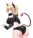  absurdres animal_ears ass bangs black_legwear blonde_hair blue_eyes blush breasts commission demon demon_girl demon_horns demon_tail from_side full_body fx07 heterochromia highres horns huge_ass kanta_(kanta_077) long_hair looking_at_viewer medium_breasts multicolored_hair open_mouth original pink_eyes pink_hair sideboob smile solo streaked_hair swimsuit tail tattoo thighhighs transparent_background 