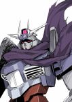  cape copyright_request gundam mecha namonashi no_humans purple_cape simple_background upper_body white_background 