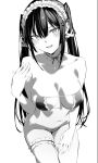  1girl bangs bare_shoulders bikini blush breasts cleavage collarbone greyscale haitekudasai_takamine-san hiiragi_yuuichi large_breasts long_hair looking_at_viewer monochrome navel open_mouth smile solo swimsuit takamine_takane twintails 