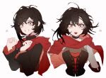  1girl alternate_costume black_hair cape cloak corset highres hood hood_down hooded_cloak multicolored_hair red_hair ruby_rose rwby silver_eyes solo yuji_(fantasia) 