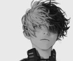  1boy 9ibem bangs boku_no_hero_academia burn_scar closed_mouth face greyscale hair_between_eyes male_focus monochrome multicolored_hair scar simple_background sketch solo todoroki_shouto 