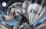  claws commentary_request gen_8_pokemon hakuginnosora highres incoming_attack moon night obstagoon open_mouth outdoors pink_eyes pokemon pokemon_(creature) sharp_teeth sky smile solo star_(sky) teeth tongue tongue_out 