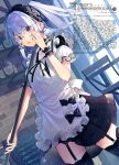  heterochromia maid megane mishima_kurone skirt_lift stockings thighhighs 