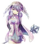  1girl blue_eyes braid breasts cape crown_braid curly_hair dress gloves hat head_wings highres long_hair long_sleeves looking_at_viewer medium_breasts melia_antiqua puffy_sleeves short_dress silver_hair simple_background smile solo thighhighs upper_body xenoblade_chronicles xenoblade_chronicles_(series) yamayamag1 