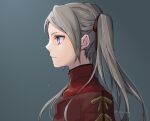  1girl blush brown_hair closed_mouth edelgard_von_hresvelg fire_emblem fire_emblem:_three_houses hair_ornament hair_ribbon long_hair purple_eyes ribbon robaco simple_background smile solo twintails younger 