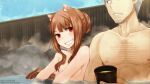  animal_ears ayakura_juu bathing craft_lawrence holo naked nipples onsen spice_and_wolf tail wallpaper wet wolf_yuki 