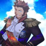  1boy blue_eyes brown_hair cloud cloudy_sky cravat epaulettes facial_hair fate/grand_order fate_(series) fringe_trim goatee highres long_sideburns long_sleeves looking_at_viewer male_focus mature_male medal napoleon_bonaparte_(fate) one_eye_closed sash shirozo_(shi69ma) short_hair sideburns sky smug solo upper_body 