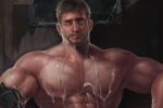  1boy abs ahegao aliast669 arm_hair bara beard chest_hair chris_redfield completely_nude cum cum_on_body cum_on_boy cum_on_pectorals dark-skinned_male dark_skin facial facial_hair gun hairy large_pectorals male_focus mature_male muscular muscular_male nipples nude out-of-frame_censoring pectorals resident_evil resident_evil_5 reward_available short_hair solo upper_body weapon 