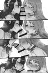  2girls bell belt_collar blush boku_no_hero_academia breasts cleavage closed_eyes collar double_fellatio ffm_threesome greyscale group_sex hadou_nejire half-closed_eyes heart heart-shaped_pupils highres jingle_bell kissing_penis looking_at_viewer maid_headdress monochrome multiple_girls neck_bell open_mouth oral penis pov pov_crotch ratatatat74 saliva symbol-shaped_pupils testicle_sucking threesome tokage_setsuna tongue tongue_out 