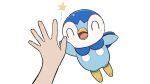  1other arm_up blush closed_eyes commentary_request creature gen_4_pokemon high_five official_art open_mouth outstretched_arm piplup pokemon pokemon_(creature) prj_pochama simple_background smile star_(symbol) starter_pokemon toes tongue white_background 