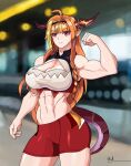  bad_link gym gym_shirt gym_shorts gym_uniform hololive kalxto_(artist) kiryu_coco muscular orange_hair red_eyes self_upload shirt shorts solo tail virtual_youtuber 