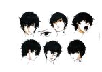 1boy ^_^ absurdres amamiya_ren black-framed_eyewear black_hair character_sheet closed_eyes expressions glasses highres huge_filesize male_focus multiple_views official_art open_mouth persona persona_5 production_art scan shouting simple_background white_background zip_available 