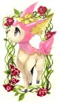  animal_focus closed_mouth commentary deer deerling deerling_(spring) flower full_body gen_5_pokemon happy highres marker_(medium) mofuo no_humans plant pokemon pokemon_(creature) purple_eyes red_flower red_rose rose smile solo standing traditional_media vines white_background 