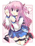  angel_beats! ankle_lace-up bad_id bad_pixiv_id bat_wings cross-laced_footwear kinoko long_hair paw_pose pink_eyes pink_hair school_uniform serafuku solo tail thigh_strap two_side_up wings yui_(angel_beats!) 