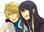  armor artist_request black_hair blonde_hair flynn_scifo long_hair lowres male_focus multiple_boys smile tales_of_(series) tales_of_vesperia white_background yuri_lowell 