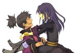  artist_request black_eyes black_hair boots bracelet jewelry knee_boots long_hair male_focus multiple_boys ponytail raven_(tales) sitting sitting_on_person smile tales_of_(series) tales_of_vesperia white_background yuri_lowell 