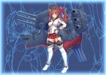  1girl animal_ears blue_background breasts brown_hair closed_mouth collar cosplay daiwa_scarlet_(umamusume) full_body hair_intakes hair_tie hand_on_hip headgear hip_vent horse_ears horse_tail jacket kantai_collection large_breasts long_hair metal_collar moke_ro pleated_skirt purple_eyes range_finder red_skirt rigging skirt solo standing tail thighhighs tiara trait_connection turret twintails uchuu_senkan_yamato uchuu_senkan_yamato_2199 umamusume very_long_hair white_jacket white_legwear yamato_(kancolle) yamato_(kancolle)_(cosplay) 
