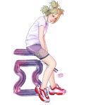  absurdres anime_coloring blonde_hair casual colorized highres naruto naruto_(series) naruto_shippuuden shoes sitting solo temari_(naruto) 